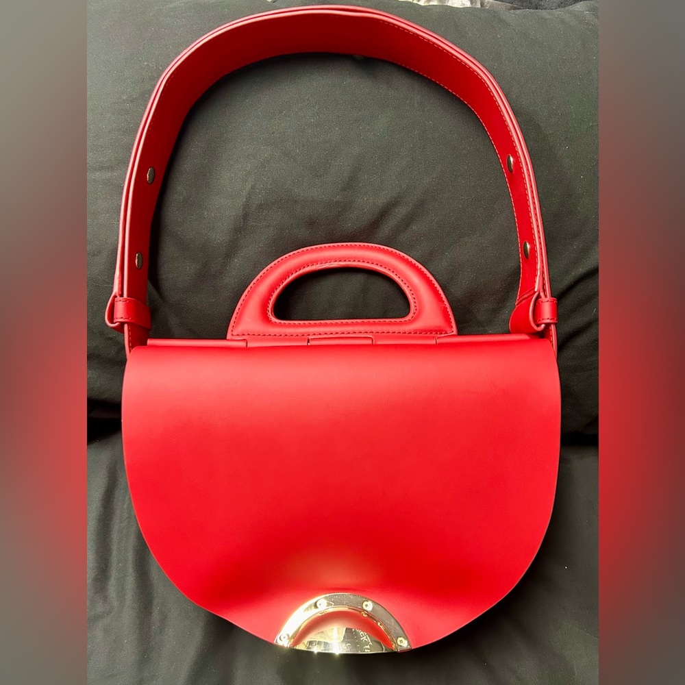 Zac Posen Demi Shoulder Double
Face Leather Magnetic Closure Geranium/Cordial
